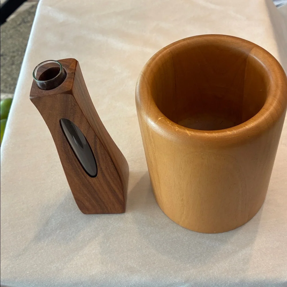 Elegant Wood Vases/Holder Set /2 Different Wood Vases Glass Insert Tube for bud